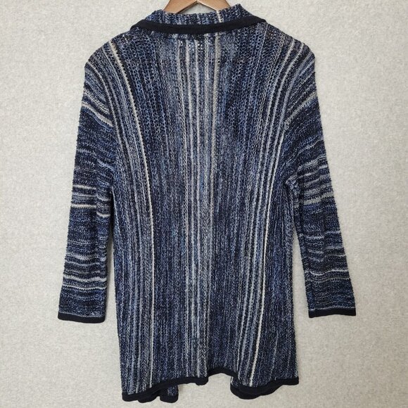 Liz Claiborne Womens Crochet Open Cardigan Size XL Navy 3/4 Sleeve Lagenlook - Picture 5 of 11